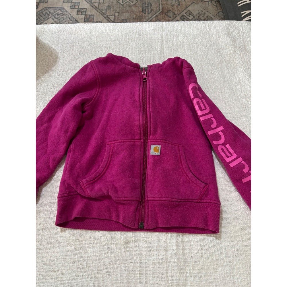 Carhartt Kids Magenta Pink Camo Lined Full Zip Hoodie Sweatshirt Size 5